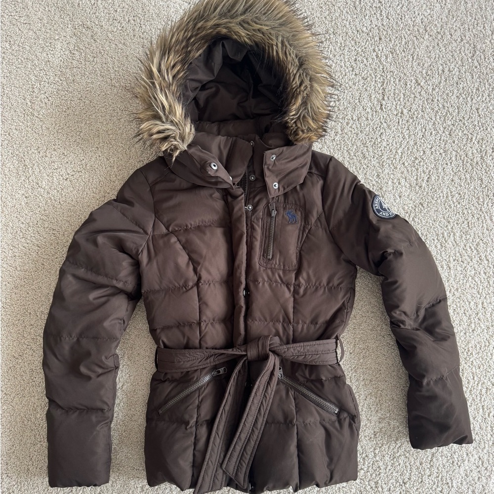 ABERCROMBIE Brown Fur-Trimmed Puffer Jacket